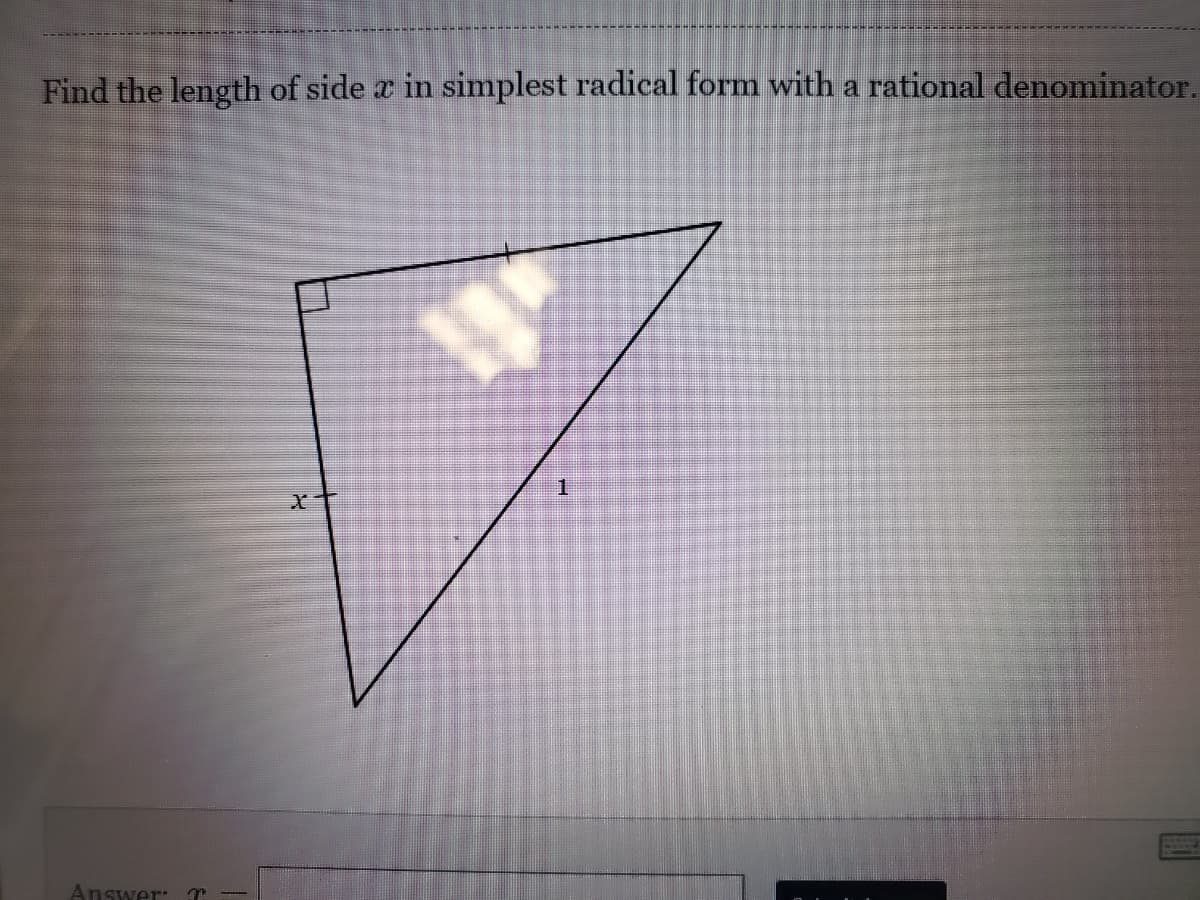 Find the length of side a in simplest radical form with a rational denominator.
1.
Answer: r

