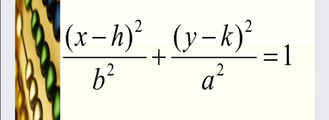 (x-h)² (y-k)²
= 1
a²
2
b²
