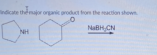 Indicate the major organic product from the reaction shown.
NH
NABH3CN
