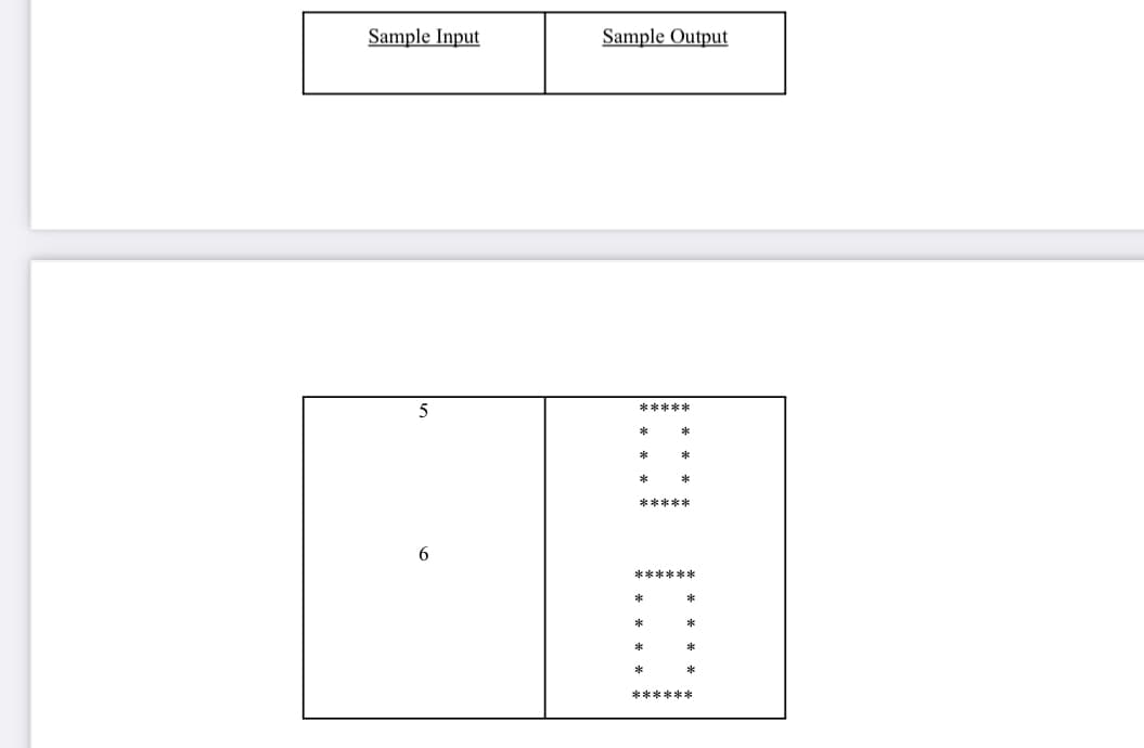 Sample Input
Sample Output
*****
*
*
*
*
*****
6
******
*
*
*
*
******
