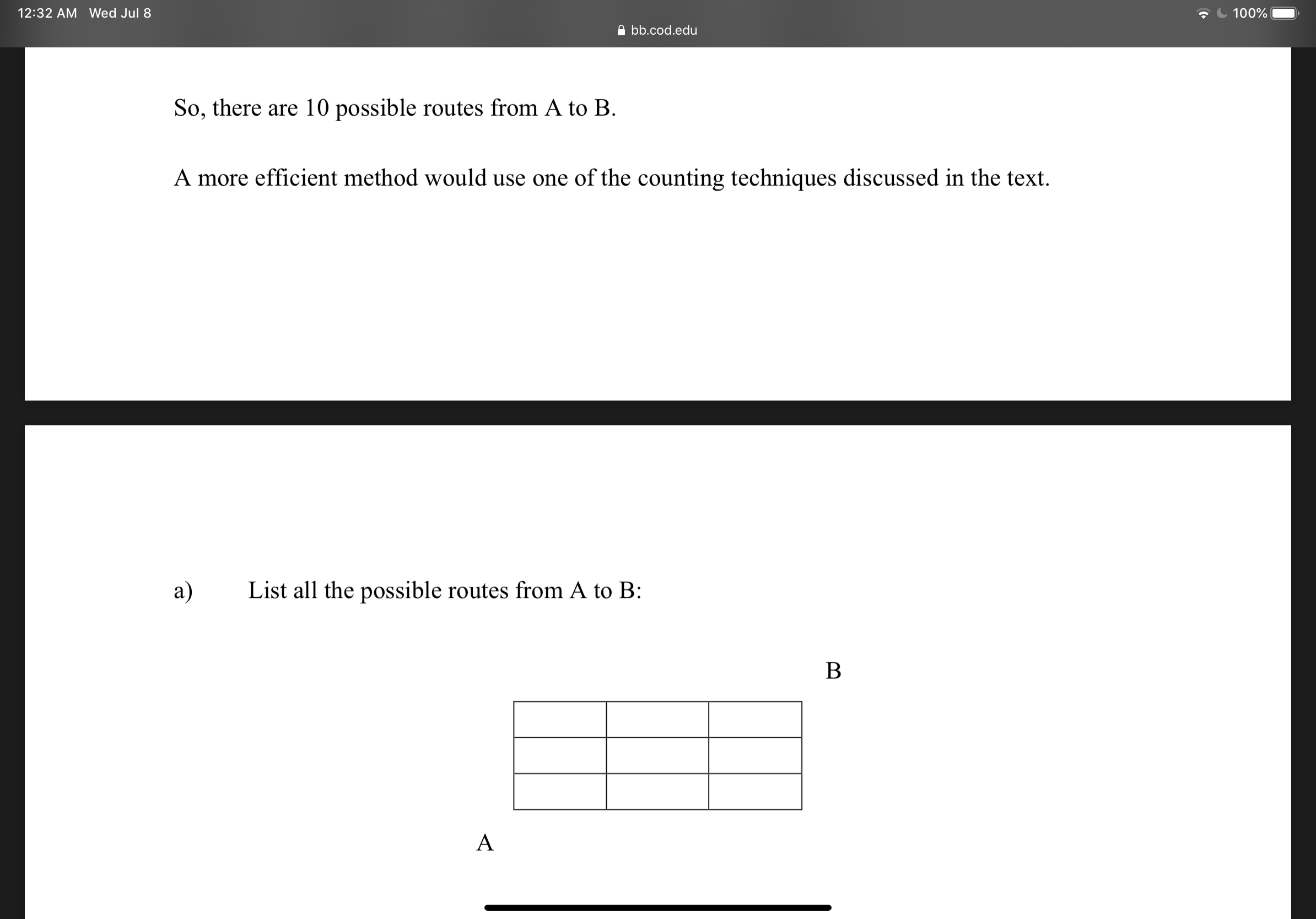 a)
List all the possible routes from A to B:
B
А
