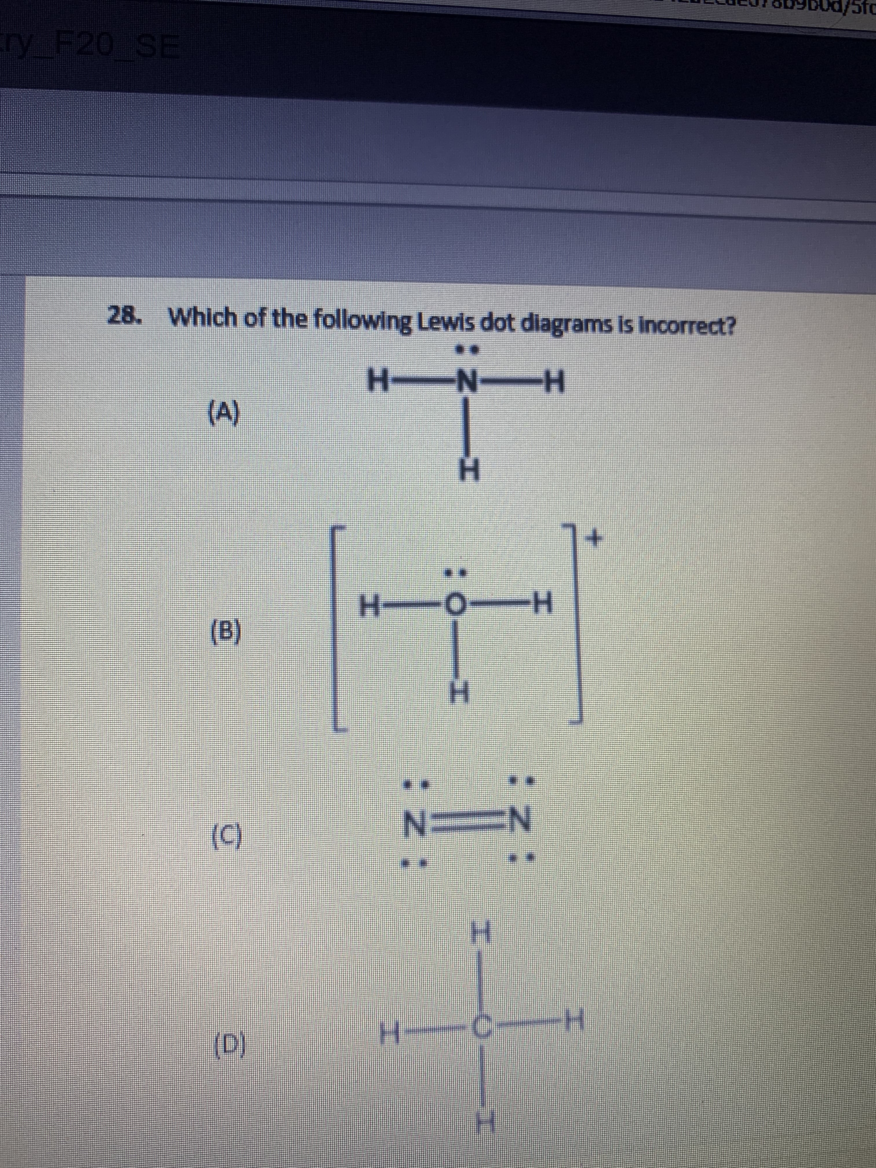 Which of the following Lewis dot diagrams is incorrect?
