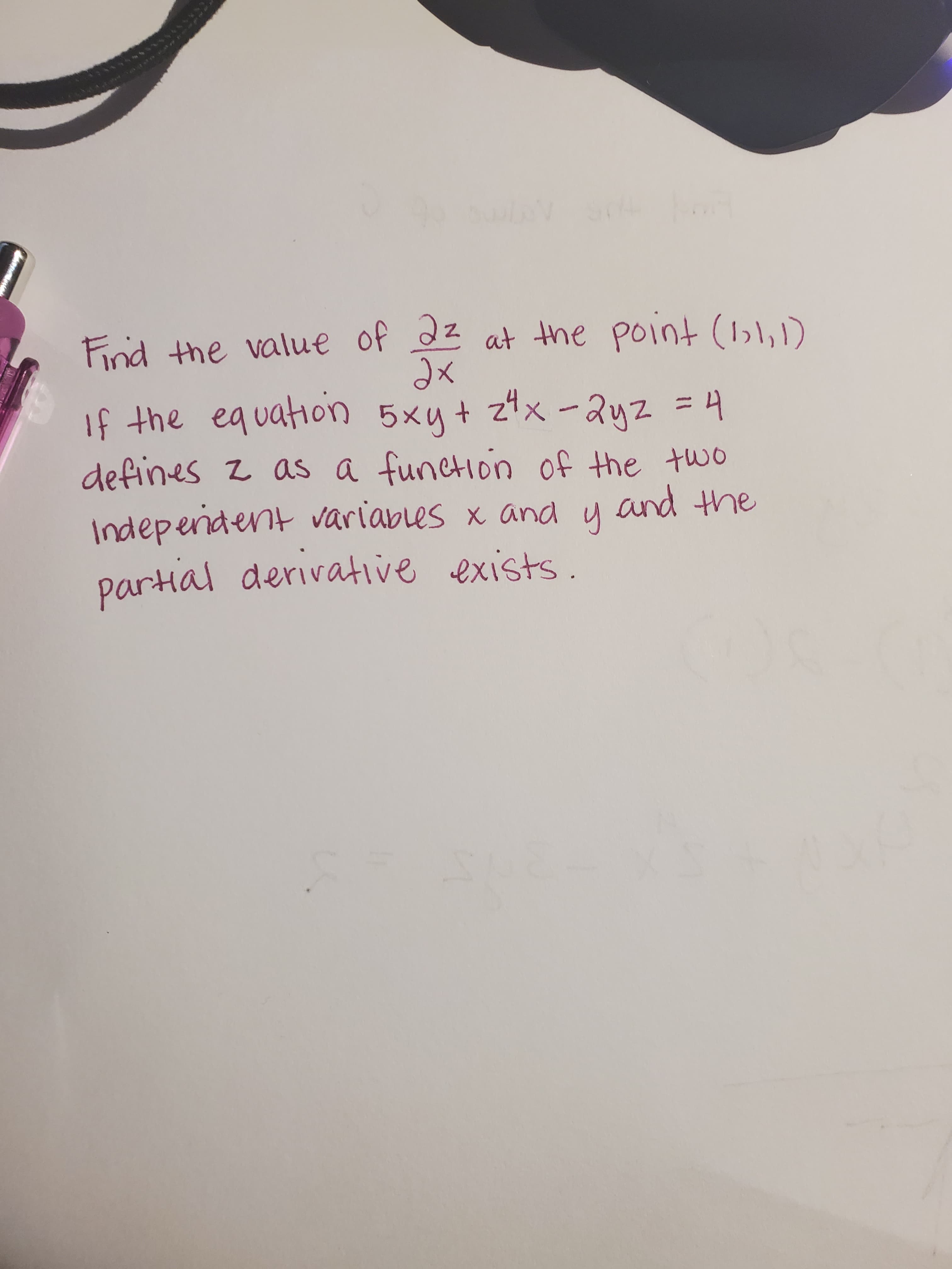 Find the value of dz at the point (1),
)
x-2yz
defines z as a function of the two
Independent variables x anda y and the
