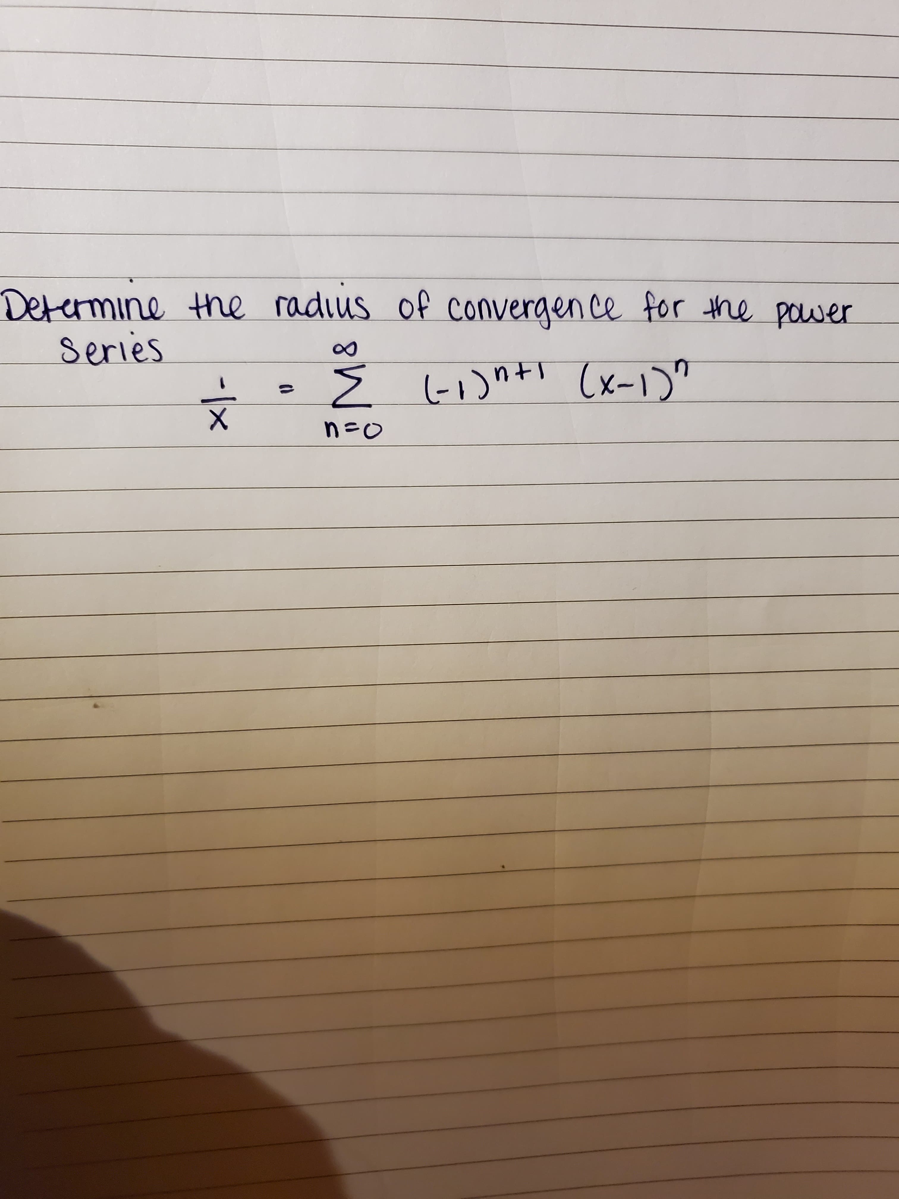 termine the radius of convergen ce for the power
Series
Ź Li)nt! (x-1)"
n+1
-|x
