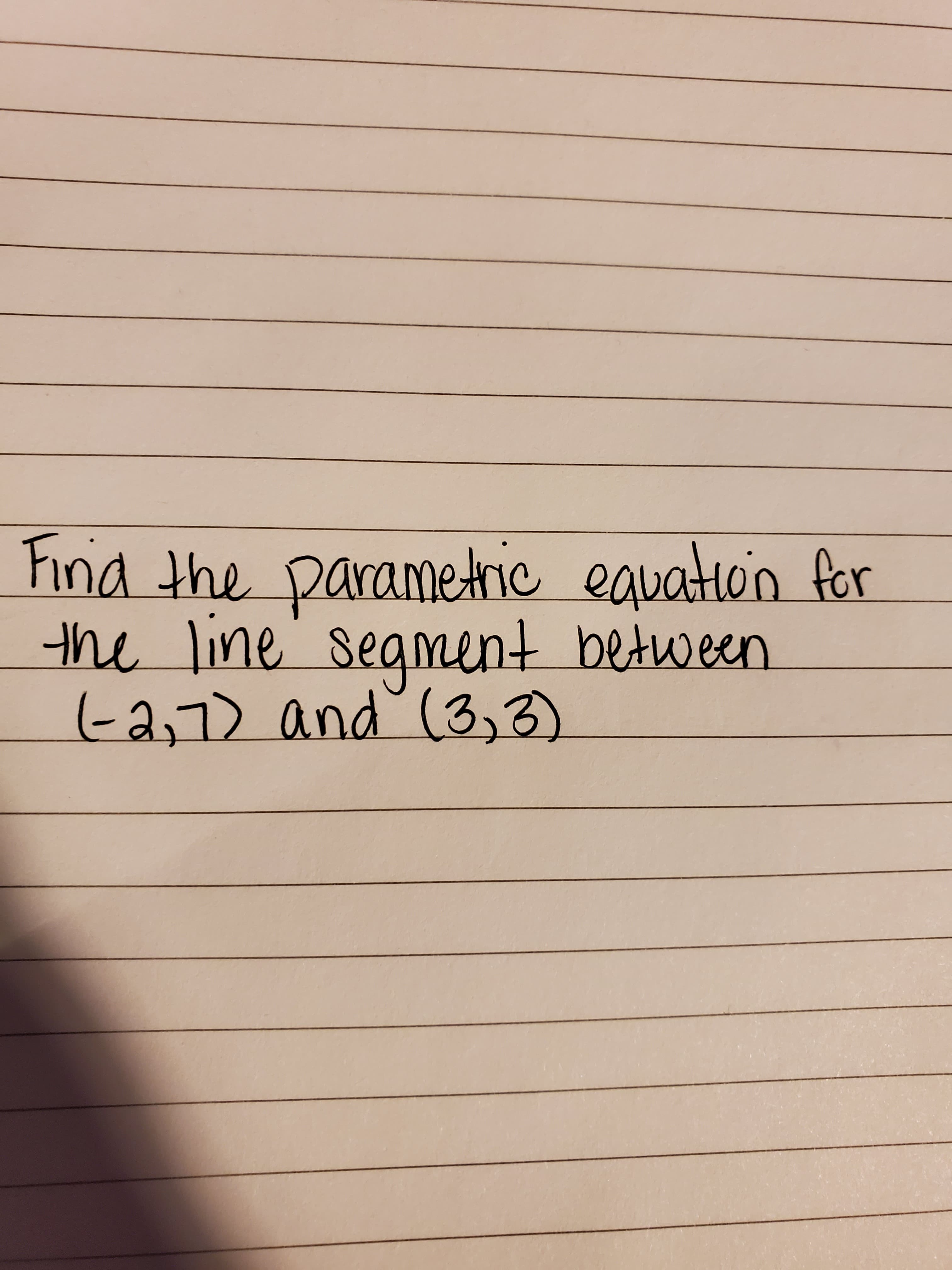 | the parametric equatioin for
e line segment between
a7) and (3,3)
