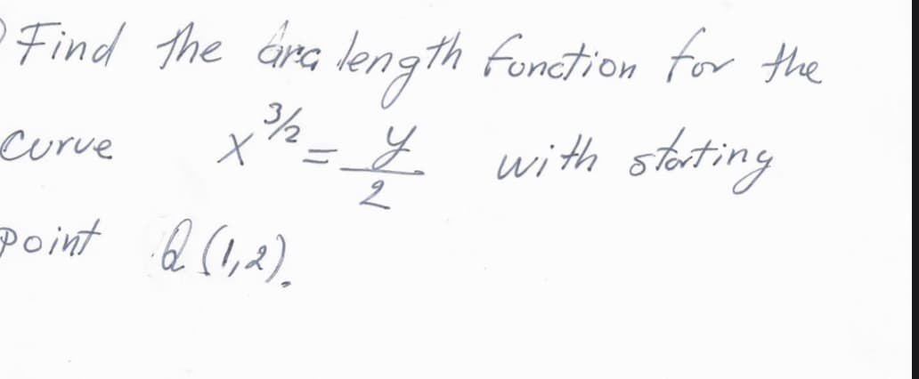 Find the cira length function for the
with stating
Curve
point Q (,2).
