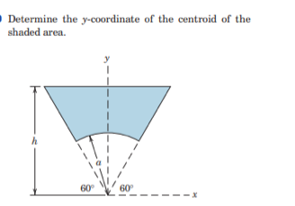 O Determine the y-coordinate of the centroid of the
shaded area.
h
60°
60
