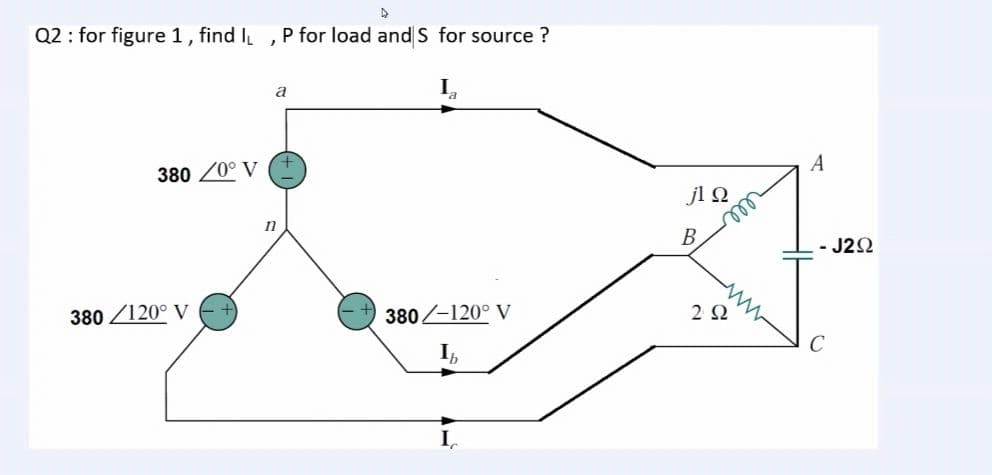 Q2: for figure 1, find IL, P for load and S for source?
a
Ia
380/0° V
380-120° V
lb
I
380/120° V
n
jl Q
B
2 Ω
m
www
A
J292