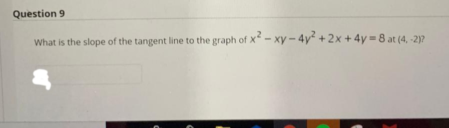 What is the slope of the tangent line to the graph of X- xy-4y+2x +4y 8 at (4, -2)?
