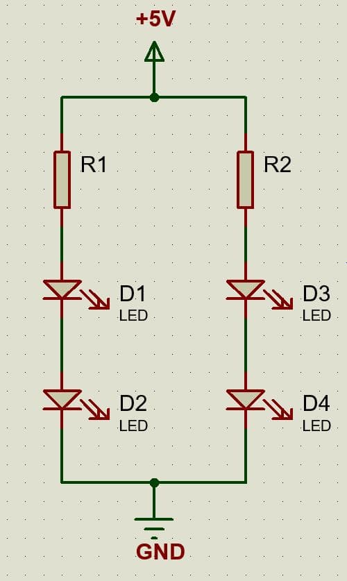 +5V
R1
R2
D1
D3
LED
LED
D2
D4
LED
LED
GND

