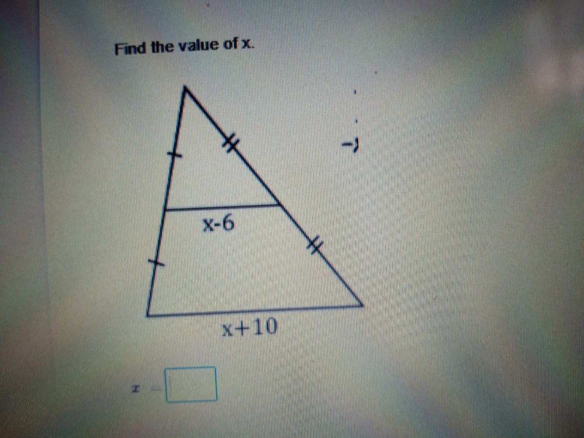 Find the value of x.
x-6
x+10
