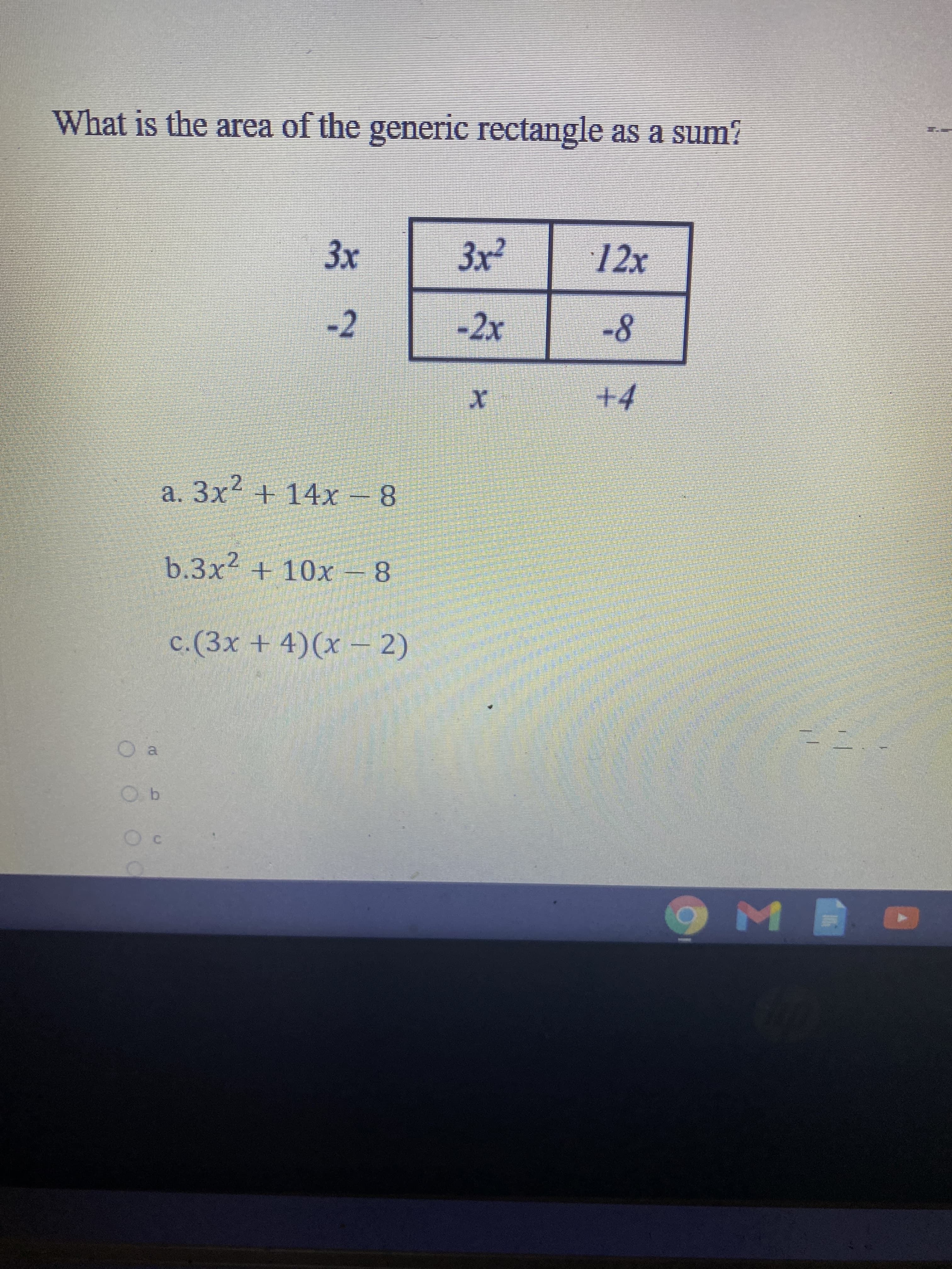 What is the area of the generic rectangle as a sum?

