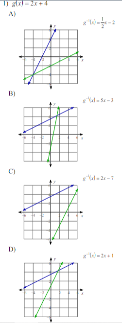 1) g(x) = 2x + 4
A)
B)
g"(x) = 5x – 3
C)
g"(x) = 2x – 7
D)
g"(x) = 2x + 1
