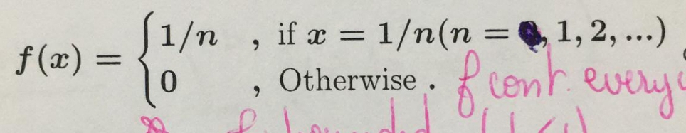 S1/n , if a = 1/n(n = 1,2, ...)
Otherwise . tenr everye
if x =
f (x) =
0.
