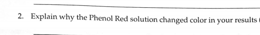 2. Explain why the Phenol Red solution changed color in your results
