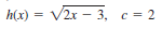 h(x) = V2x – 3, c = 2
%3D
