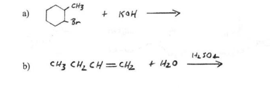 CH3
a)
+ KOH
Br
b)
CH3 CHz CH=CCH2
+ Hz0
