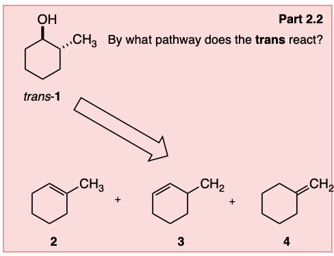 OH
Part 2.2
CH3 By what pathway does the trans react?
trans-1
CH3
CH2
CH2
+
2
3
4
