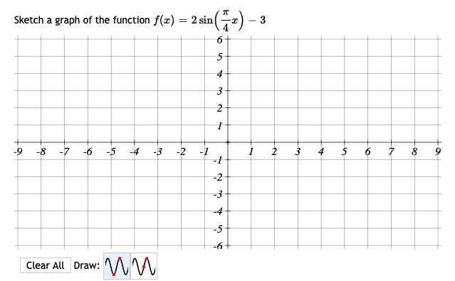 Sketch a graph of the function f(x) = 2 sin(z)
%3D
6+
5
4
3
-6 -5 -4 -3 -2 -1
--
6 7
-9 -8 -7
2
3
5
-2
-3
-4-
-5
2.

