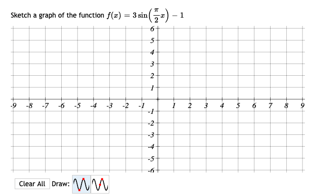 Sketch a graph of the function f(æ) = 3 sin(,2) – 1
6+
4
-9 -8 -7 -6 -5 -4 -3
-2
-1
2
3
4
5
6
-2
-3
2.
