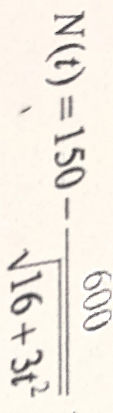 600
N(t) =150 –
V16+3t²
