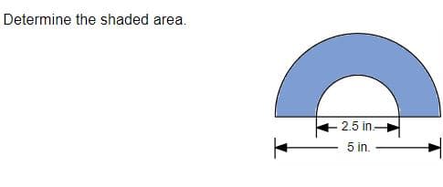 Determine the shaded area.
2.5 in.
5 in.
