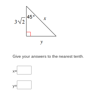 450
3V2
y
Give your answers to the nearest tenth.
x=
y=
