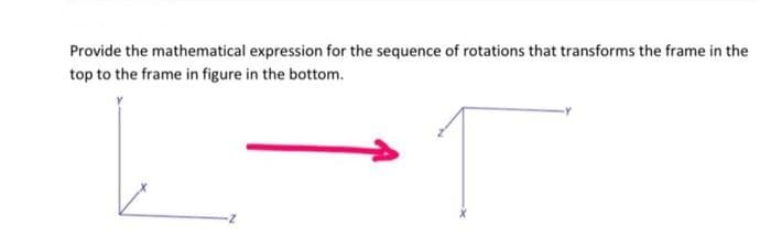 Provide the mathematical expression for the sequence of rotations that transforms the frame in the
top to the frame in figure in the bottom.
