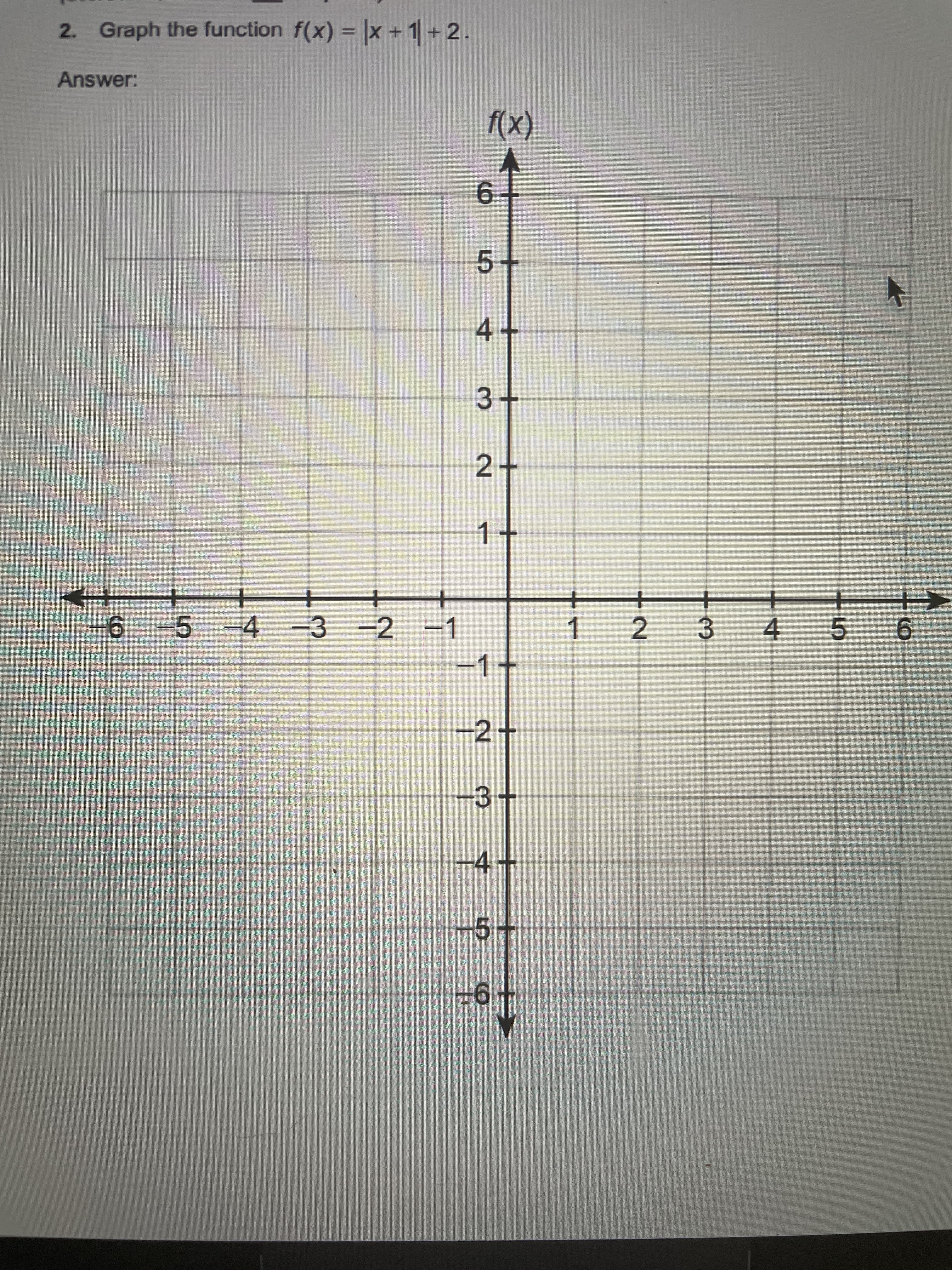Graph the function f(x) = |x +1+2.
