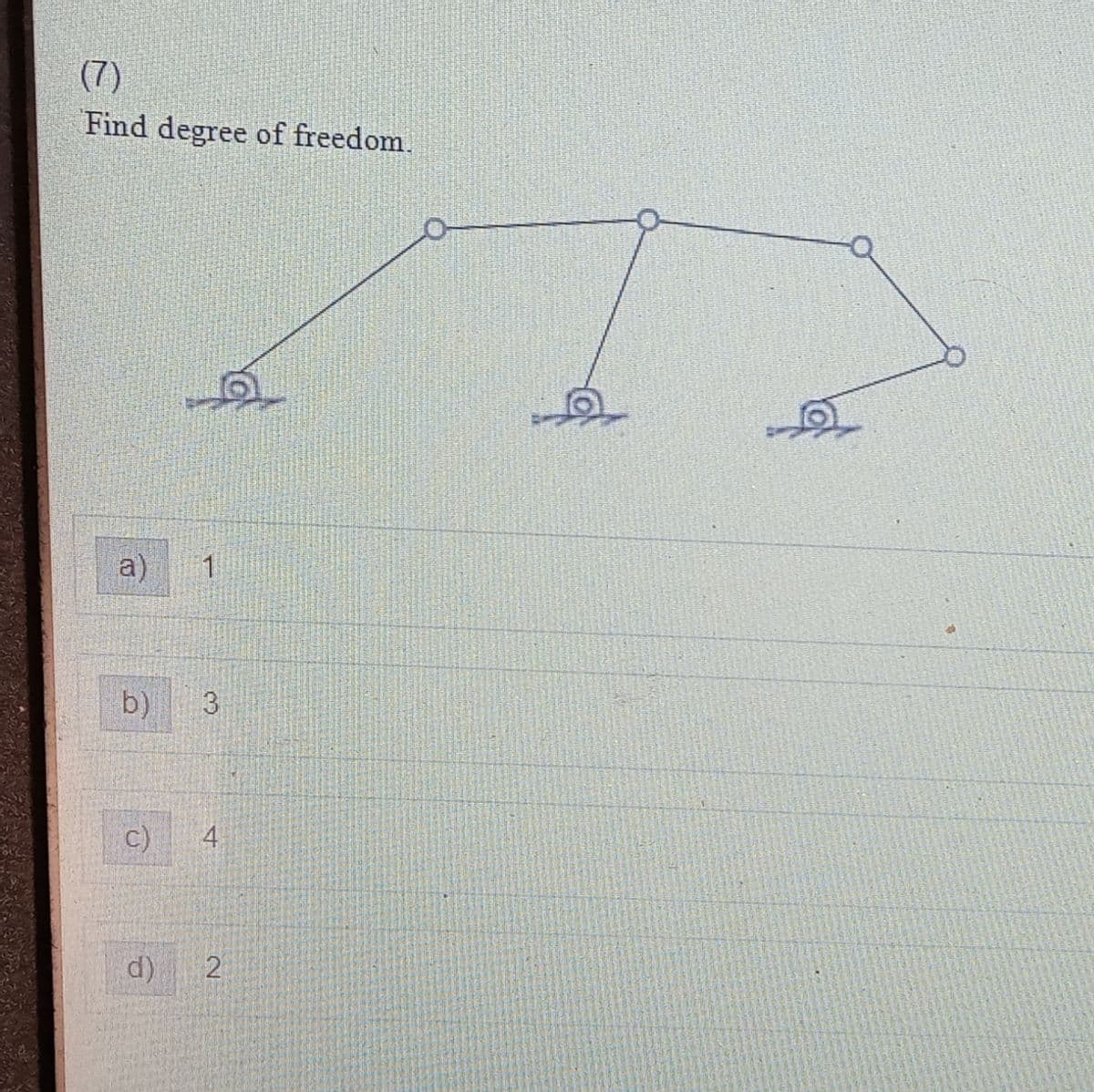 (7)
Find degree of freedom.
a)
b)
3
C)
4
d)
2
