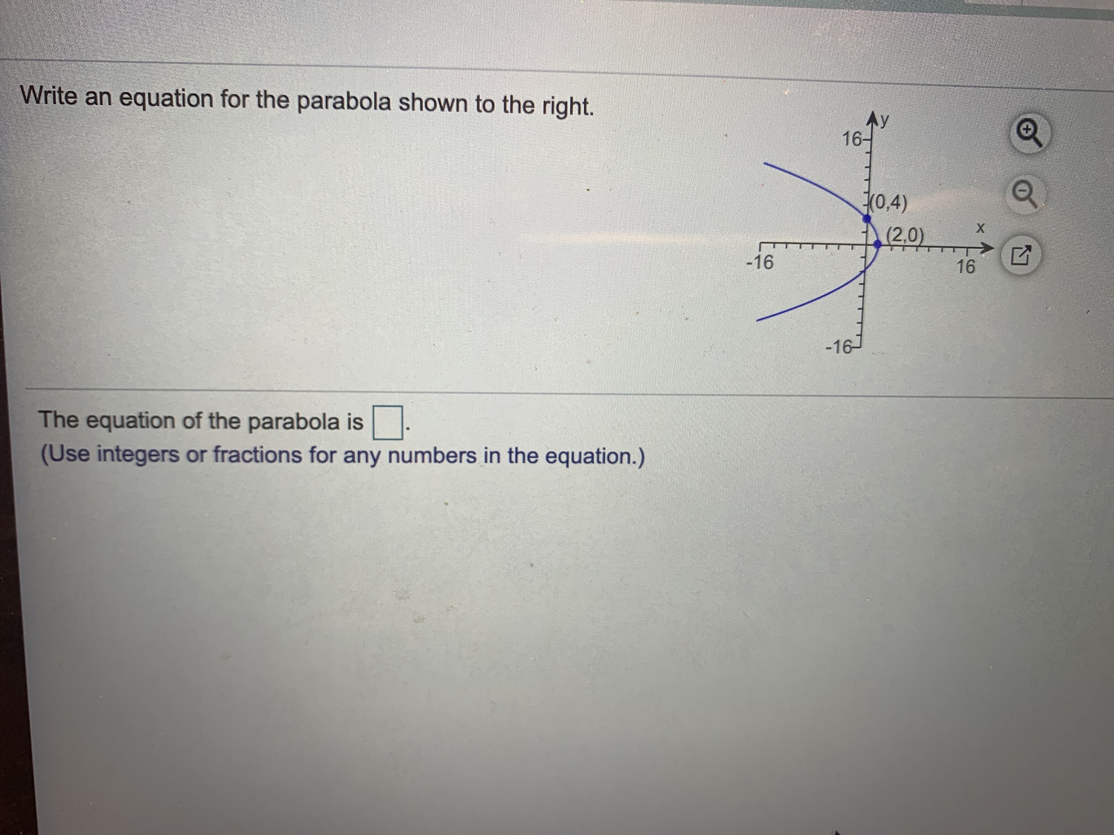 Write an equation for the parabola shown to the right.
