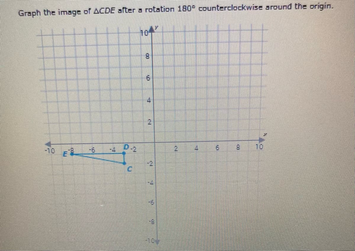 Graph the image of ACDE after a rotation 180° counterclockwise around the origin.
8.
義
10
-10
