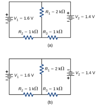 Rq = 2 k2
EV½ = 1.6 V
EV½ = 1.4 V
R2 = 1 kn R3 = 1 kſ2
(a)
Rq = 2 kN
= 1.6 V
V2 = 1.4 V
R2 = 1 kN R3 = 1 kN
(b)
