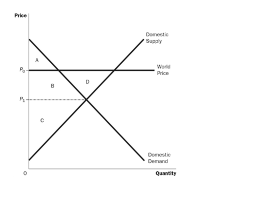 Price
Po
P₁
B
D
Domestic
Supply
World
Price
Domestic
Demand
Quantity