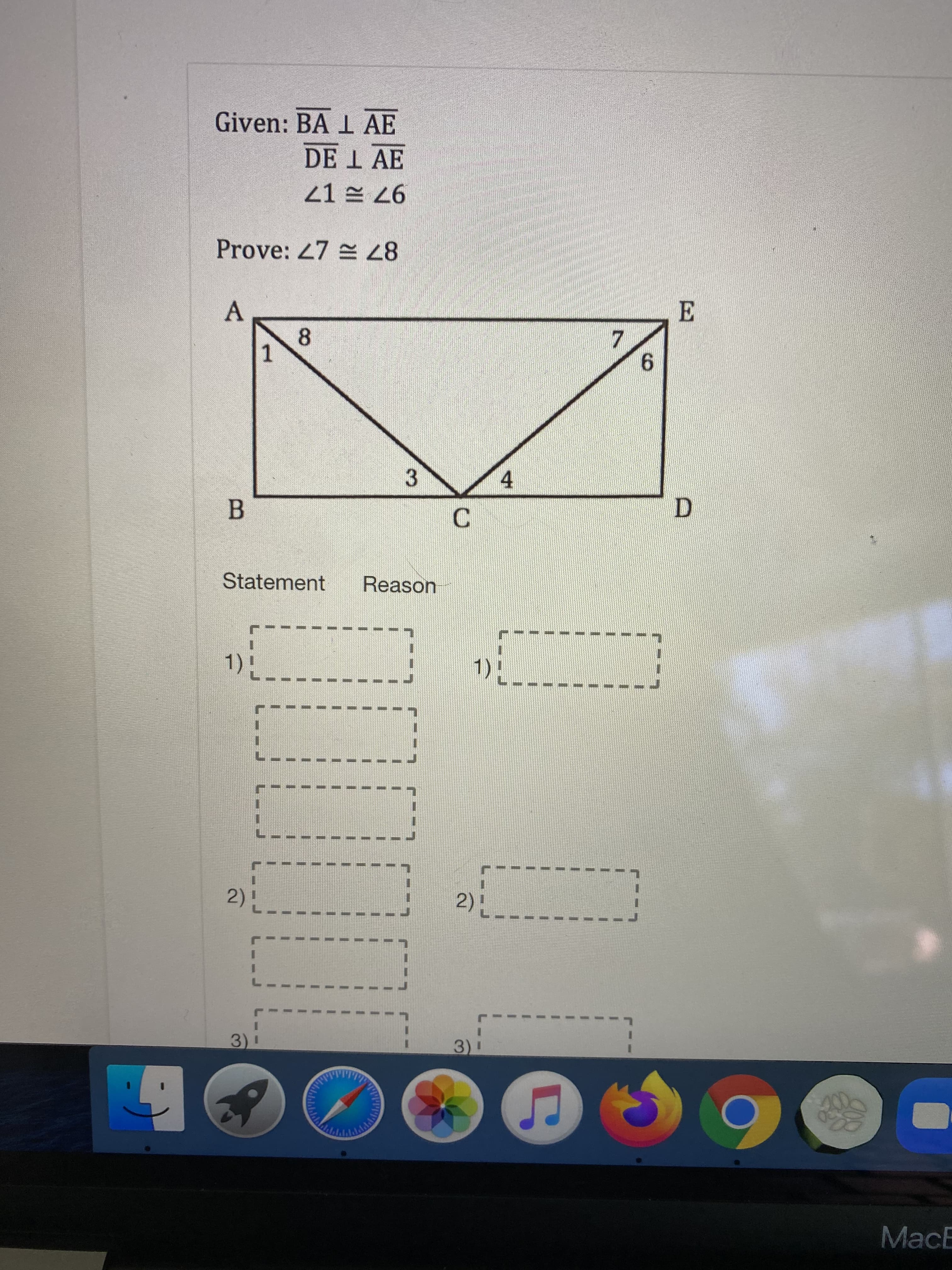 Given: BA 1 AE
DE I AE
21 =
Prove: 47 E8
