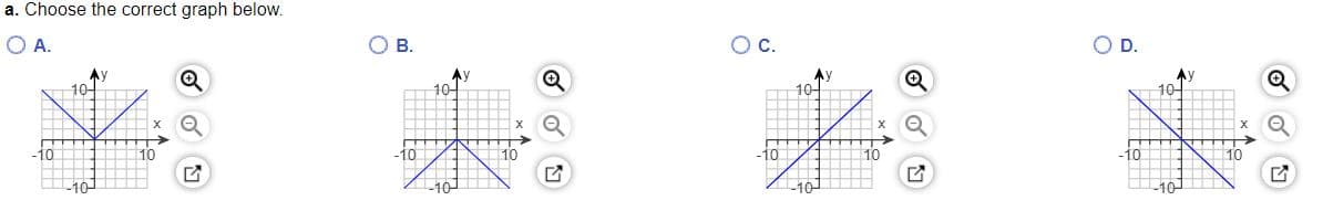 a. Choose the correct graph below.
OA.
OB.
O D.
Ay
10-
Ay
10-
10-
10
-10
10
-10
10
10
-10
-10-
-10-
-10-
