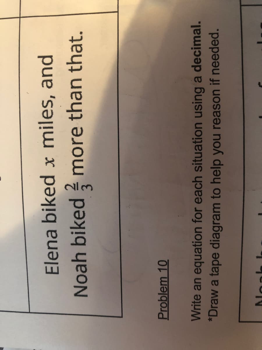 Elena biked x miles, and
Noah biked more than that.
Problem 10
Write an equation for each situation using a decimal.
*Draw a tape diagram to help you reason if needed.
