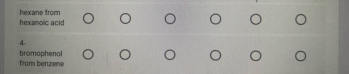 hexane from
hexanoic acid
4-
bromophenol
from benzene

