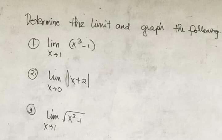 Determine the limit and graph the following.
□ lim (x²-₁)
X-1
Ⓡuum fixtal
(2)
Х»о
3 Lim √X³-1
X>1
