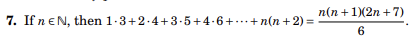 7. If n EN, then 1-3+2-4+3.5+4·6++n(n + 2) =
n(n+1)(2n+7)
6