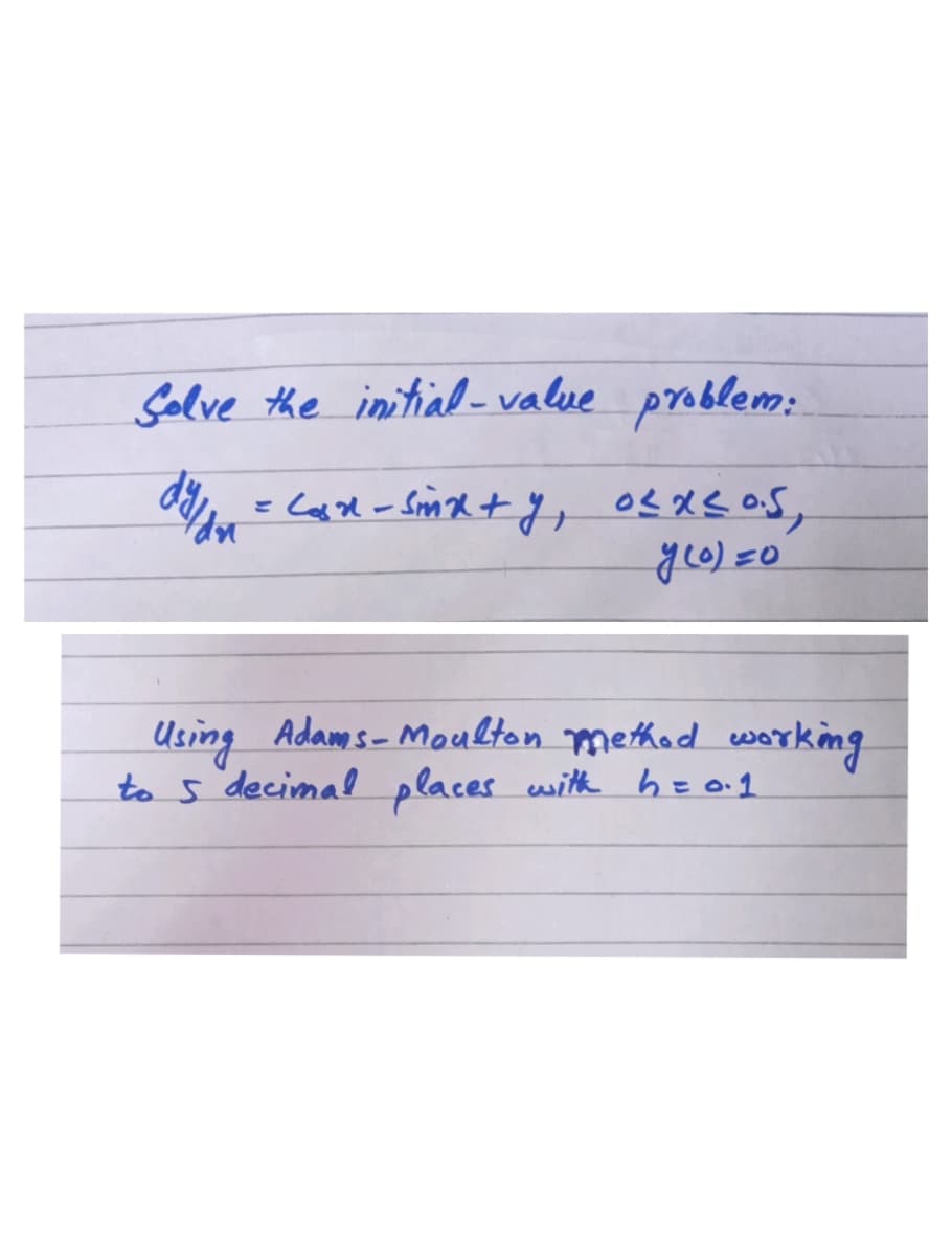 Selve the initial- value problem:
こ
こ0
Using Adams- Moulton methad werking
to s'decimal places with hE o.1
