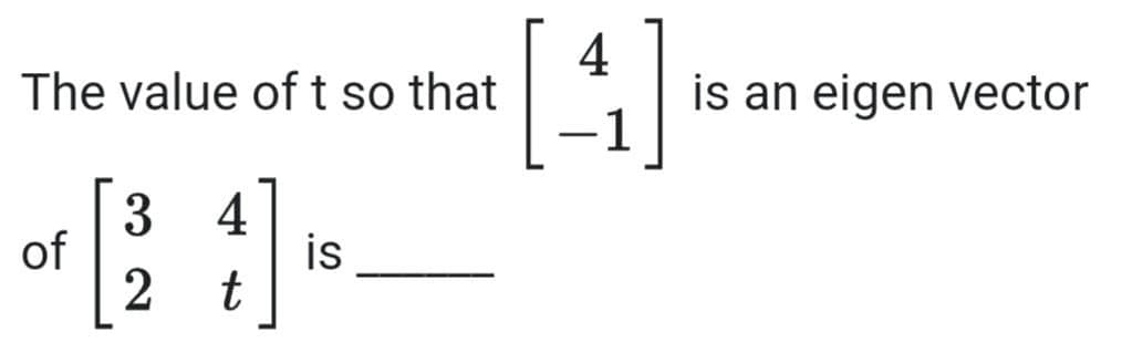 The value of t so that
is an eigen vector
3
of
4
is
t
