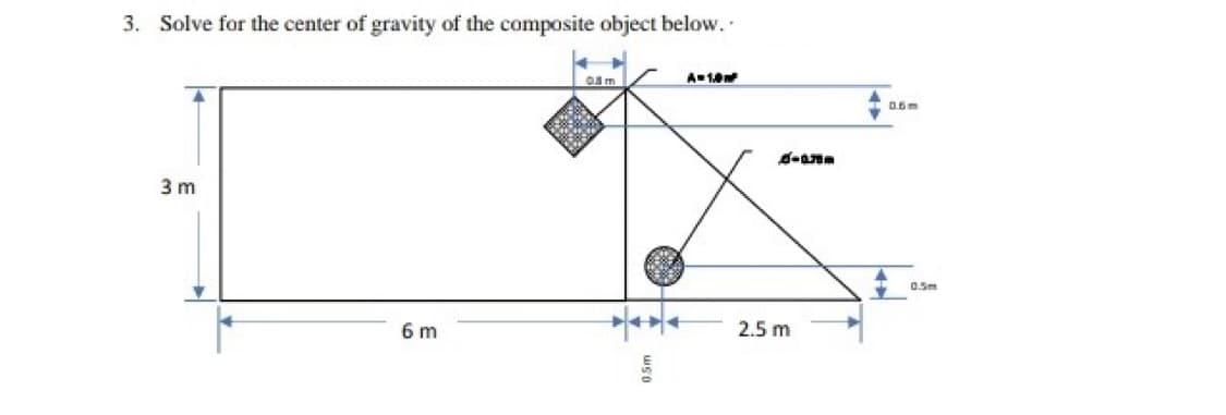 3. Solve for the center of gravity of the composite object below.
3 m
0.5m
6 m
2.5 m
