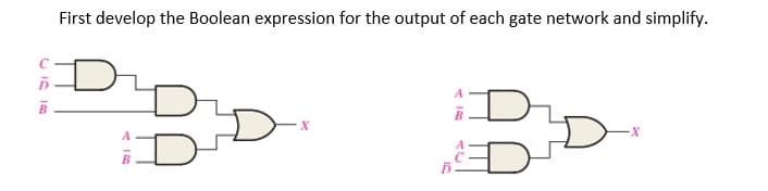 First develop the Boolean expression for the output of each gate network and simplify.
U IS 10
