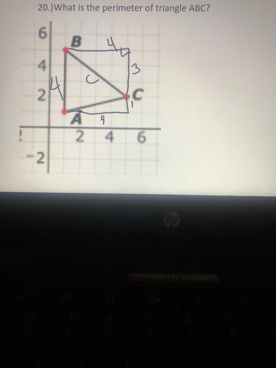20.)What is the perimeter of triangle ABC?
13
6.
-2
4,
6
4.
2.
