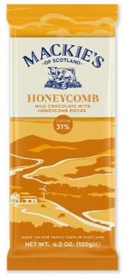 OF SCOTLAND.
HONEYCOMB
MILK CHOCOLATE WITH
HONEYCOMS PIECES
cocos
31%
MADE ON OUR FAMILY FARMIN SCOTLAND
NET WT. 4.2 OZ. (120g)e