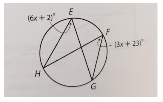 E
(6x + 2)°
(3x + 23)°
G
