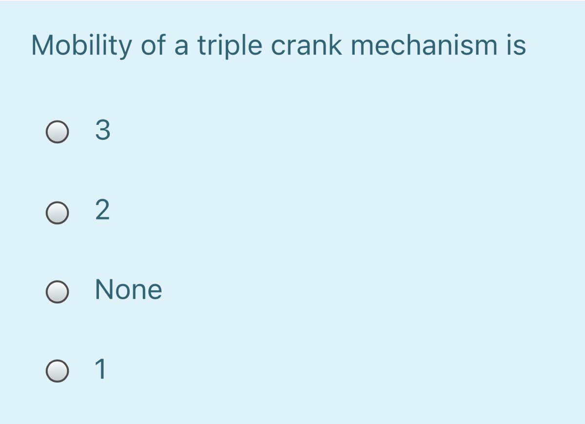 Mobility of a triple crank mechanism is
O 2
O None
O 1

