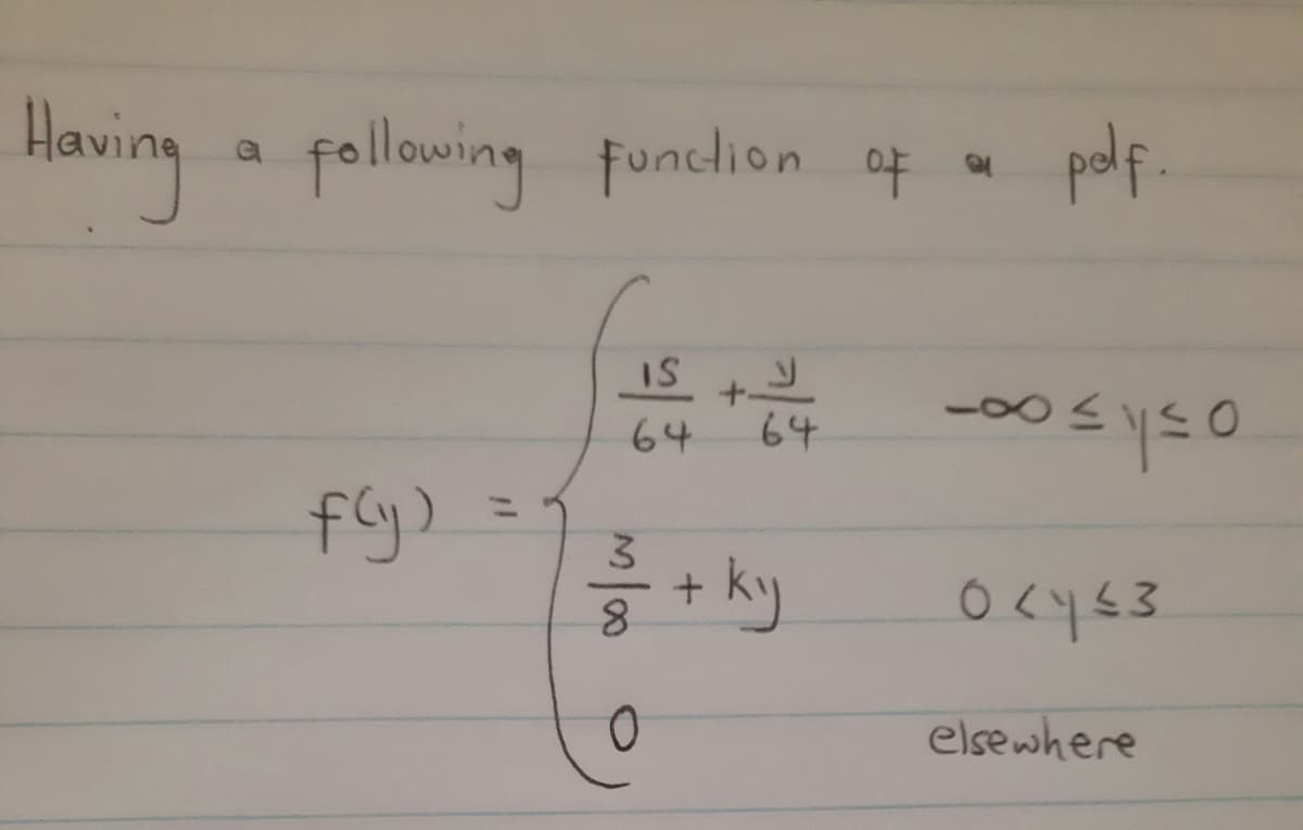 Hoving
following funcdion of a
polf.
IS
-
64
64
fly) =y
3.
ocys3
elsewhere
