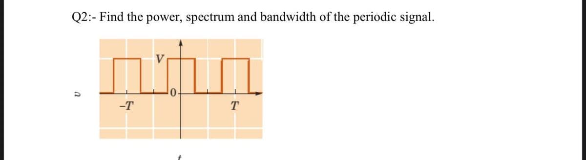 Q2:- Find the power, spectrum and bandwidth of the periodic signal.
-T
